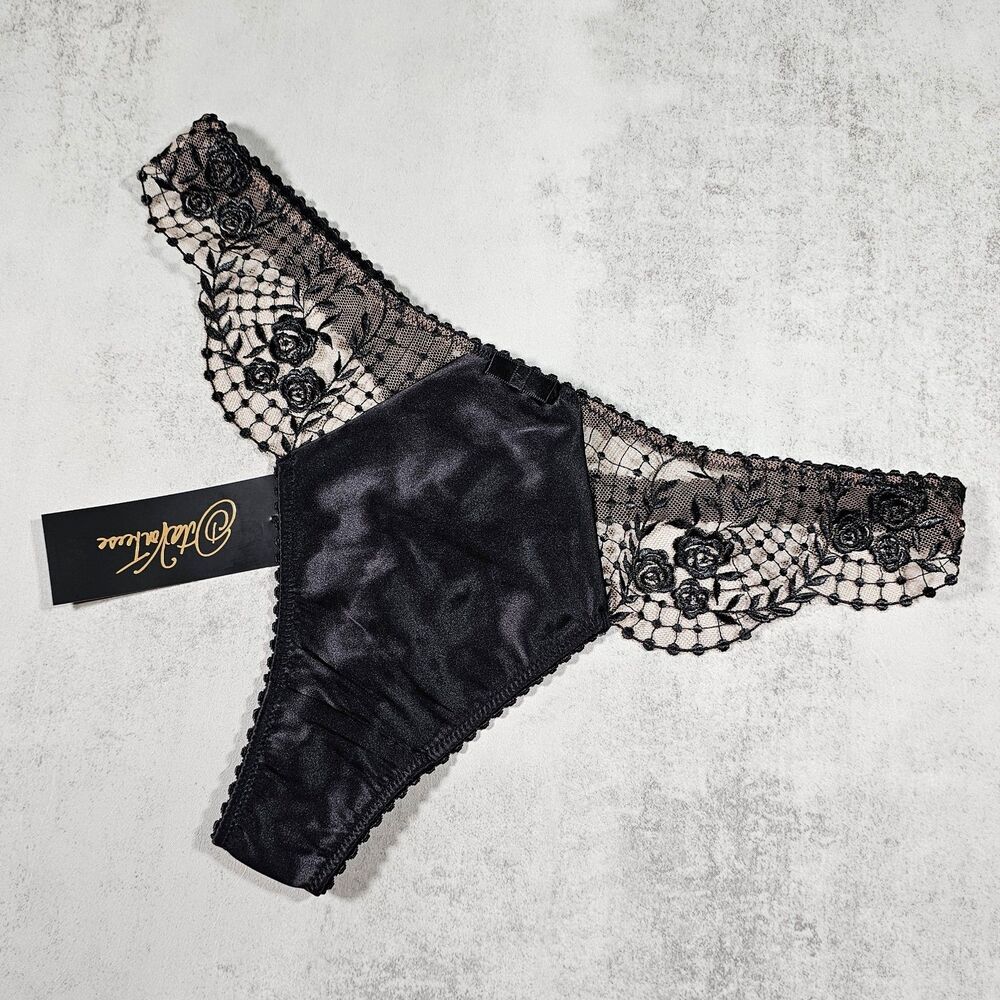 Dita Von Teese Julie's Roses Black Satin Embroidered G-String Panty